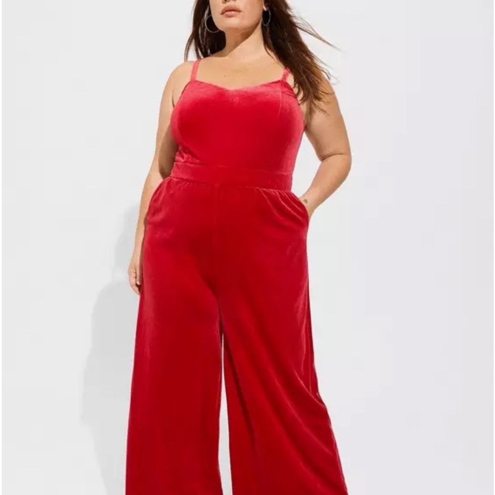 Torrid Red Velvet Cami Wide Leg Jumpsuit Size 0 (Large/12)
